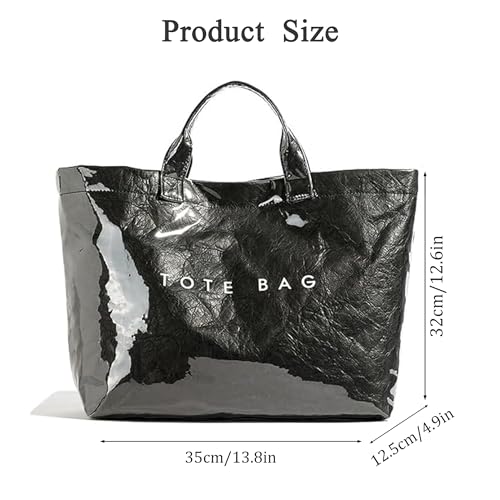 Image of Women's PVC Tote Bag Waterproof Plastic Letter Print Handbag Shopping Gift | Waterproof PVC Jelly tote with letter print, 13.8 inchx4.9 inchx12.6 inch large capacity, top handles, for travel shopping & holiday gift