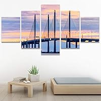 SIGNWIN 5 Panel Canvas Wall Art Modern Art Architecture & Maps Building Contemporary Expressive Multicolor Photography for Home Decorations Ready to Hang - 60