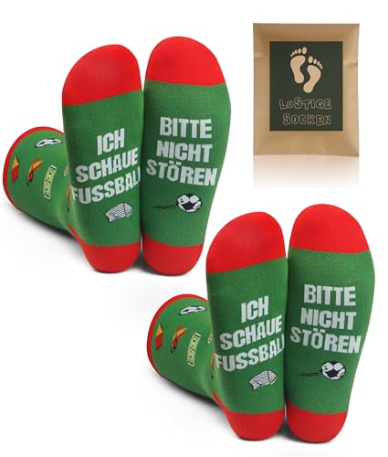 FORVEVO 2 Paar Lustige Fussball Socken Geschenke für Männer, Lustige Geburtstagsgeschenk für Mann Papa Opa, Lustig Fußball Socken mit Spruch Witzig für Vatertag Herrentag Ostern Weihnachtsstag (Rot)