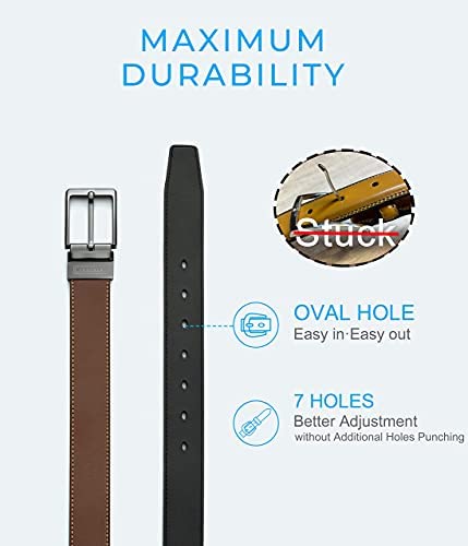 Image of Chaoren Leather Ratchet Belt 2 Pack Dress with Click Sliding Buckle 1 3 /8 inch in Gift Set Box - Adjustable Trim to Fit