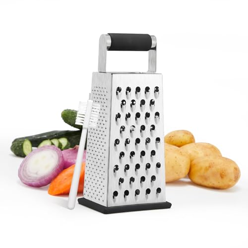 Image of Hoetols Box Grater, 4-sided Cheese Grater for kitchen, Stainless Steel Vegetable Grater Food Shredder for Cheese, Ginger, Potatoes