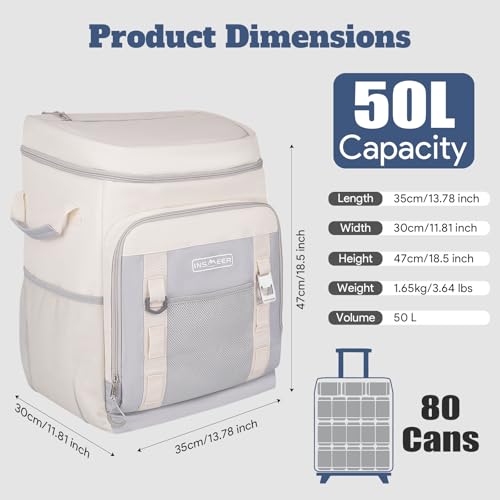 Image of INSMEER Cooler with Wheels and Handle, 80 Cans /50L Rolling Cooler, Portable Soft Sided Cooler with Wheel, 2-in-1 Collapsible Trolley Cart, Large Coolerbag for Grocery Shopping