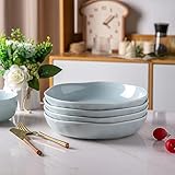 LERATIO 9.75 Ceramic Flat Pasta Bowls,Wavy Rim 38oz Large Wide Bowls Set of 4 for Kitchen,Modern Porcelain Stoneware pasta bowls,Dishwasher & Microwave & Oven Safe Bowls with for Pasta