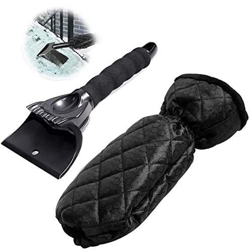 Raspador de hielo, 2 raspadores de hielo con guante impermeable caliente, rascador de hielo para coche con mango antideslizante para eliminar heladas, nieve y hielo (negro) Cover