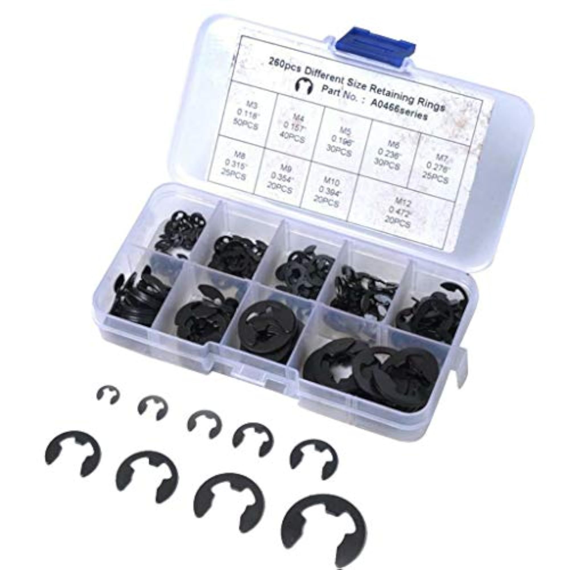 260Pcs E-Clip Retaining Ring Snap Ring Assortment Kit