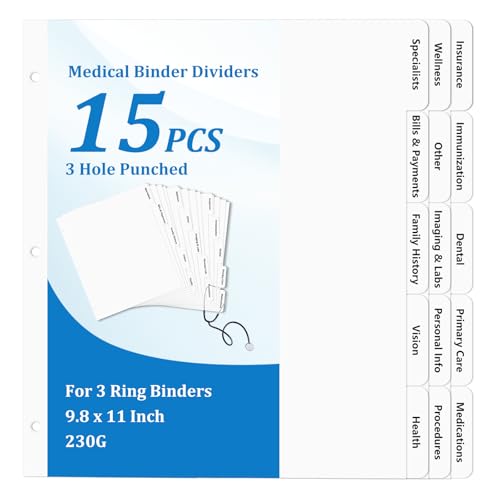 Planificateur personnel médical sans stress avec 15 intercalaires perforés format lettre
