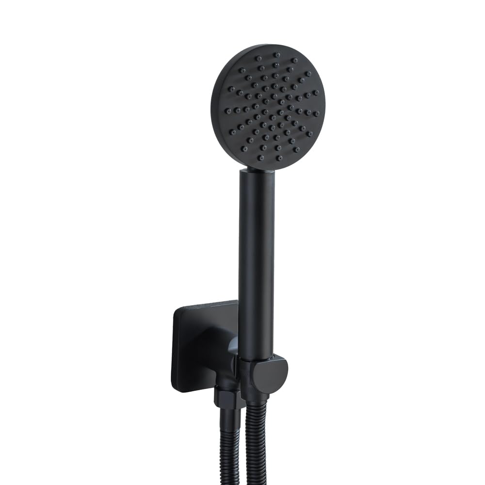 Milano Lune Round Hand Shower Handset Wall Bracket Outlet Elbow - Black