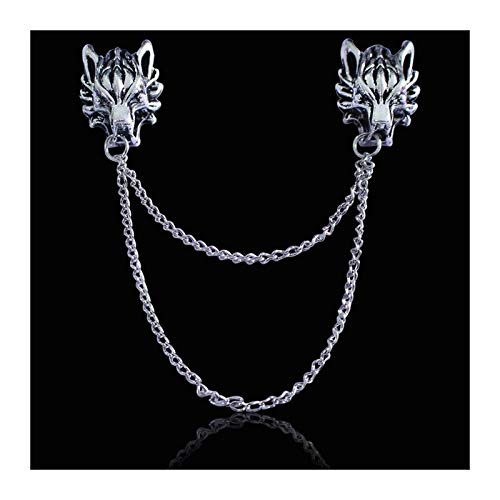 Broche tête de mort punk à chaîne et couronne dorée pour col de chemise femme