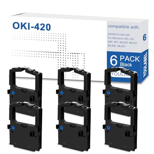OKI-420 Black Ribbon 42377801 Replacement for Okidata42377801 Black Printer Ribbon, for Microline 420, 421, 490, 491, ML420, ML421, ML490, ML491 (6-Pack) ﻿