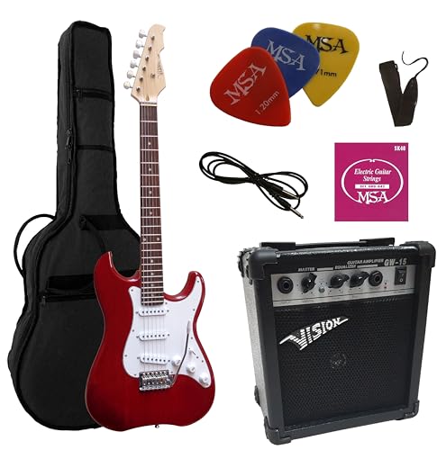 4/4 guitare electrique rouge transparent Ensemble avec...
