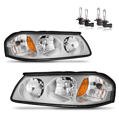 KarSpareHub Headlights Assembly with Bulbs for 2000-2005 Chevy Impala Headlamp Replacement Chrome Housing Amber Reflector Driver & Passenger Side by KarSpareHub - Used condition - US$64.81