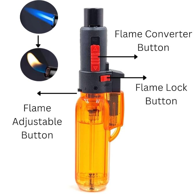 Image of Penjet Blow Torch Lighter with 2-in-1 Adjustable Flame Button & Safety Lock I Refillable Culinary Jet Flame Kitchen Gas Lighter for Cooking /BBQ /Baking (Mix Color) (1)