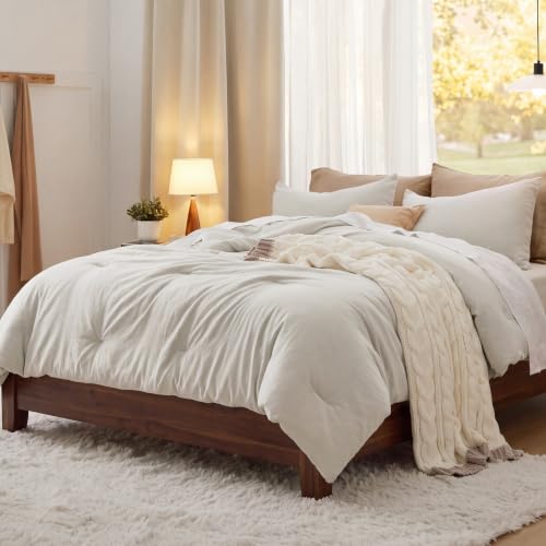 Bedsure King Comforter Set Prewashed Soft Bedding Set 3Pcs Beige 104"x90"