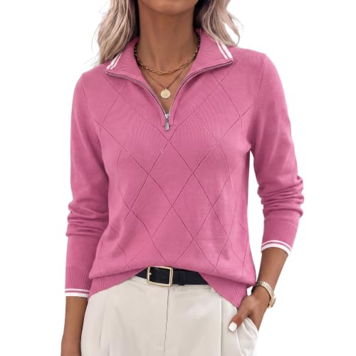 Image of JACK SMITH Quarter Zip Pullover Sweaters for Womens, Rib Polo Sweater Tops