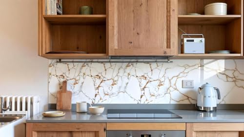 Image of WALLVEAR PE Foam Marble Wall Panel Sheet | Self Adhesive DIY Wall Covering (16, White Yellow)