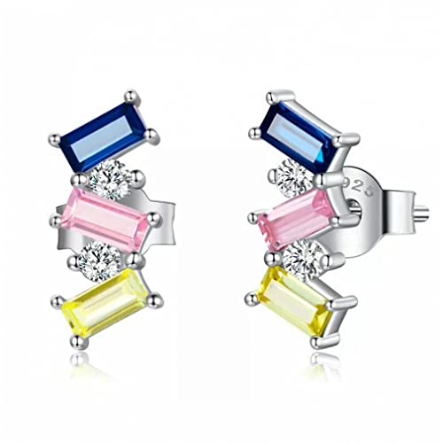 Boucles d'oreilles clous grand zircon carré coloré bijoux argent femme