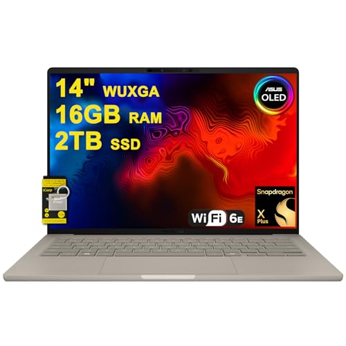 Image of ASUS Zenbook A14 Laptop 14 inch WUXGA OLED (100% DCI-P3, 600nits HDR) Qualcomm 8-core Snapdragon X Plus (Up to 45 Tops) 16GB RAM 2TB SSD for Creator Business Professional Win11 ICP Hub