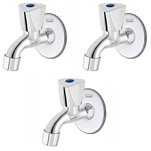SPAZIO Stainless Steel Trio Collection Bib Cock Tap Bathroom Tap Foam Flow Water with Wall Flange Chrome Plated, Brass Disc, Pack of 3 (B097BWCNCM) Amazon Price History, Amazon Price Tracker