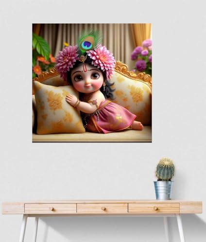 Image of Akki Wold Baby Pink Radha On Soffa Wall Poster For Living Room, Office, Pooja Room (Size - 46CM X 46CM)