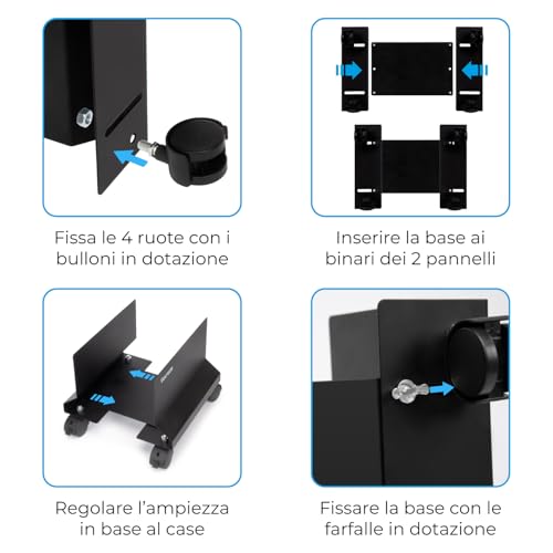 VulTech CP-01 Carrello Porta PC in Metallo, Supporto PC regolabile, 4 Ruote con freno, fino a 50kg di peso, Colore Nero - Immagine 5