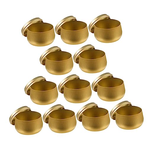Hoement 12pcs 8oz Multi-Purpose Sealed Tinplate Candy Jar and Storage Tea Canister Lid, Round Large Capacity Container for Beads, Jewelry, and Handmade Crafts in Gold
