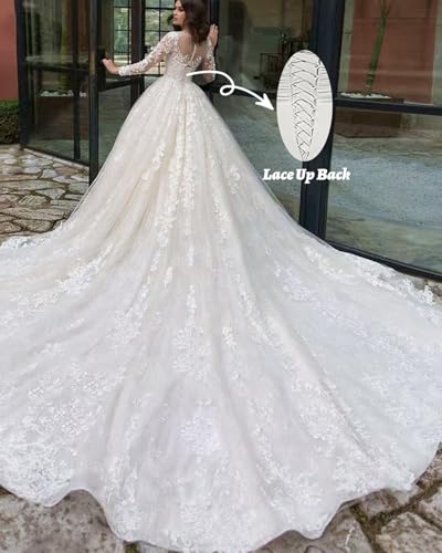 RYANTH Lace Appliques Wedding Dress for Bride Long Sleeves Bridal Ball Gown A Line Wedding Dresses RDX-W342