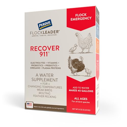 Recover 911, Severe Stress Probiotic Water Supplement for Chickens with Electrolytes, Prebiotics & Oregano, Molting, Extreme Weather, and Predator Attack Support, 8 oz
