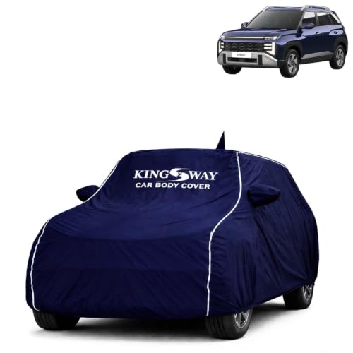 Image of KINGSWAY Super Waterproof Car Cover Only with Hyundai Venue (Year 2025 Onwards - All Model) | Mirror and Antenna Pockets | All Weather Car Body Cover with Silver Piping | Blue