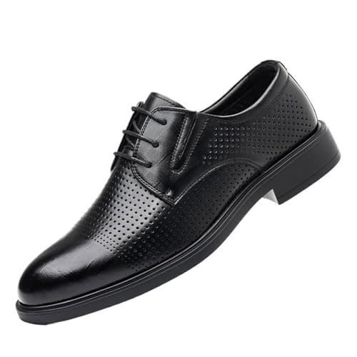 Men's Classic Leather Dress Shoes Hollow Mesh Breathable Fashion Low Top Pointed Toe Comfortable Oxford Shoes