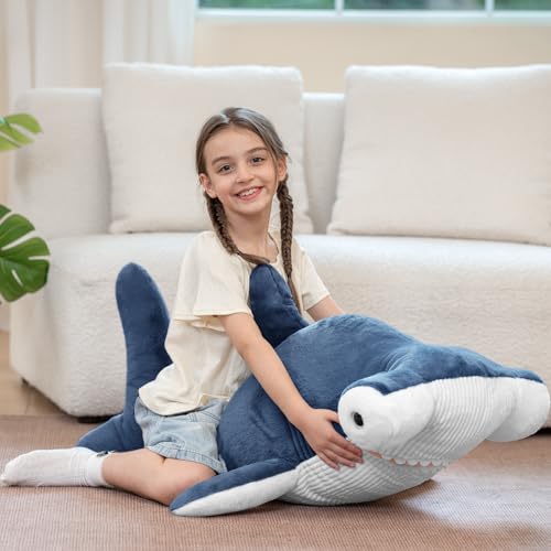 Image of Tezituor 43.3 inch Giant Hammerhead Shark Stuffed Animal, 4ft Large Stuffed Hammerhead Shark Plush Ocean Toys, Realistic Gray Shark Plush Pillow for Girls Boys