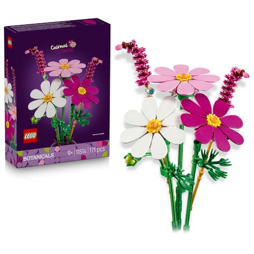 LEGO Botanicals Cosmos Flowers - Artificial Flower Bouquet w/ 3 Faux Cosmos & 2 Fountain Grass Stems - DIY Kids Bedroom Decor - Birthday Gift for 9+ Year Old Girls & Adults - 11514