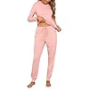 Litherday Pijama Mujer Invierno Algodón Conjunto de Camisón Largo con Manga Larga y Cuello Redondo Pantalón a Rayas Cálido Suave para Casa Rosa L