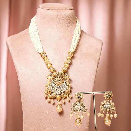 Image of Rubans Long Necklace Set Gold Plated Traditional Stylish Multicolour Jewellery Gift for Women & Girls