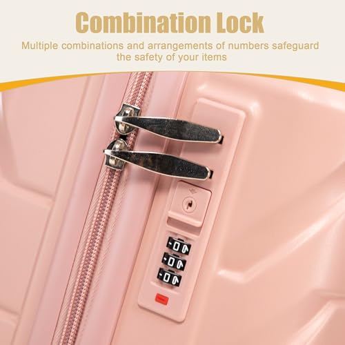 Image of 20 Inch ABS Hard Shell Travel Checked Luggage With Combination Lock, Pink