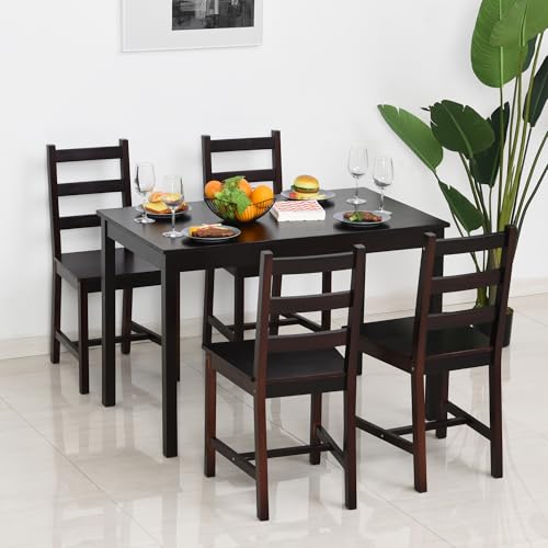 HOMCOM Dining Table Set for 4, 5 Piece Modern Kitchen Table and Chairs, Wood Dining Room Set for Small Spaces, Breakfast Nook, Chestnut Brown