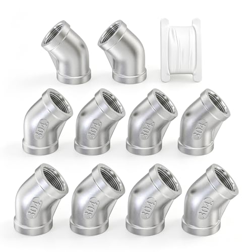TAISHER 10PCS 304 Stainless Steel 45 Degree elbow,1/4" NPT Female x 1/4" NPT Female 304 Stainless Pipe Fitting