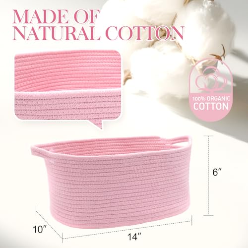 Image of Woven Basket with Gift Bags and Ribbons, 14 inchX 10 inch X 6 inch Storage Basket Pink | Gift Storage Organizer Basket Bin Shelf Shelves Cotton Rope Basket for Nursery, Pet Toys