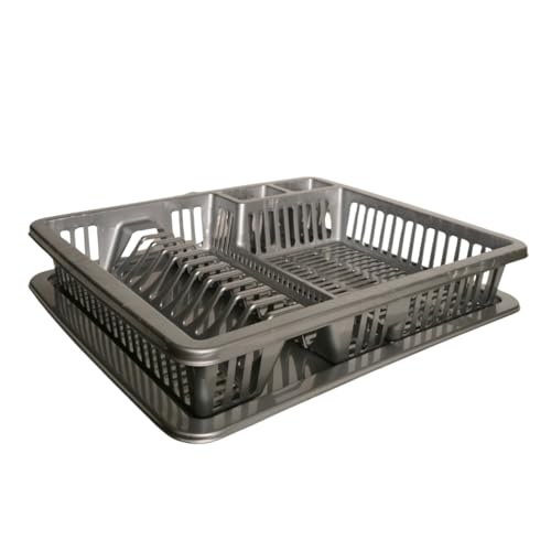 Elite Scolapiatti - 3 Colori - 46x38x9 cm - Lavabile in lavastoviglie - Senza BPA - Stoviglie in plastica con vassoio antigoccia - Bianco, Grigio, Nero (Grigio)