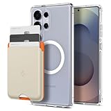 Spigen Ultra Hybrid MagFit (Clear White) Designed for Galaxy S25 Ultra Nano Pop (MagFit) Wallet Card Holder (Orange Beige)