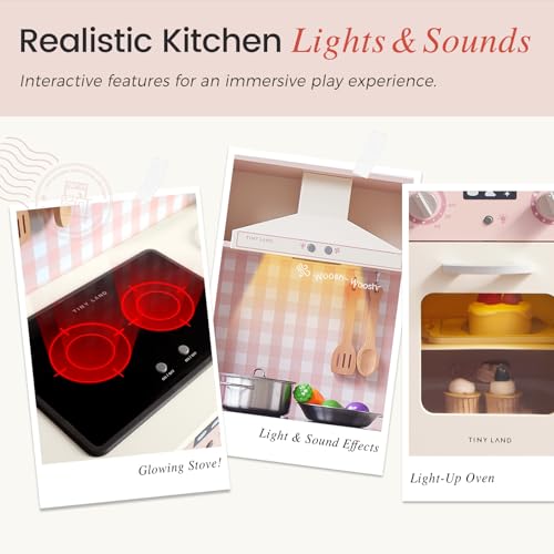 Image of Tiny Land Play Kitchen for Kids - Real Lights, Sounds & Adjustable Height