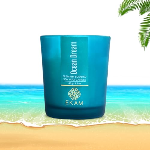 Image of EKAM Ocean Dream Votive Soy Wax Scented Candle, 40 Grams, 10 Hours Burn Time| Long Lasting Premium Candles | Ideal for Home Decor | Gifting & Aromatherapy