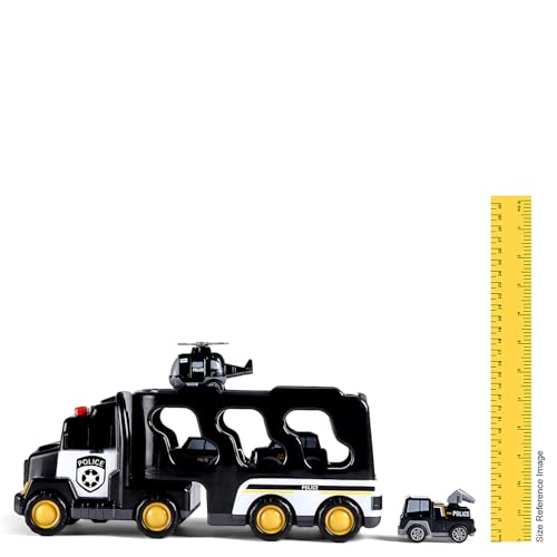 Image of Play Nation 5-in-1 Friction-Powered Truck Toy Set with Light&Sound-Educational Transport Carrier Vehicle for Kids 3 Years+,Emergency Rescue Toy for Girls&Boys,Birthday Gift (Police,Black)