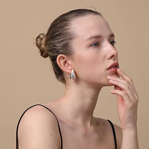 Ascona Earring Dupes Chunky Gold Hoop Earrings For Women, Lightweight Hollow Open Hoops Waterdrop Tear Drop Dangle Earrings, Hypoallergenic Gold Earrings Fashion Trendy Jewelry For Women Girls (Silver) #TOP4