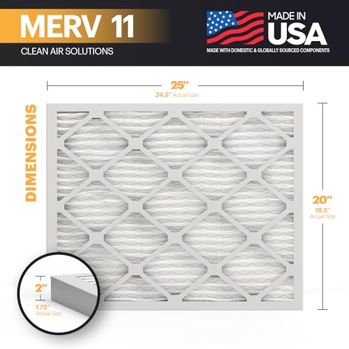 Image of BNX TruFilter 20x25x2 Air Filter MERV 11 (4-Pack) - MADE IN USA - Allergen Defense Electrostatic Pleated Air Conditioner HVAC AC Furnace Filters for Allergies, Dust, Pet, Smoke, Allergy MPR 1200 FPR 7