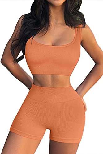 FAFOFA Exercise Units for Ladies 2 Piece Seamless Ribbed Crop Tank Excessive Waist Shorts Yoga Outfits 4 41adgECtt0S. AC