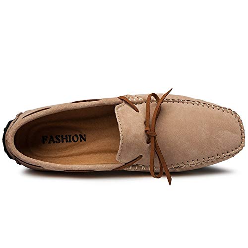 Driving Loafers for Men Deck Moccsins Lace Up Tie Decor Stiching Faux Suede Upper Flat Boat Shoes with Back Non-Slip Studs Business(Kahki,10 M US)3