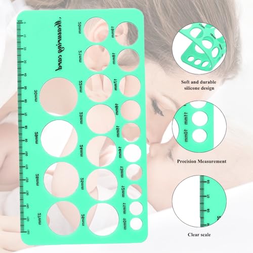 Nipple Rulers for Flange Sizing, Silicone & Soft Flange Size Measure for Nipples, Nipple Measuring Tool Flange with 1.5m Soft Tape Measure (Green)