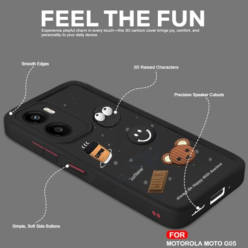Image of AESTMO Back Case Cover for Moto G05 Cover | Cute Fun Cartoon 3D Ball | Coffee Silicone Case | Full Body Protection | Camera Protection Back Cover for Moto G05 (Black)