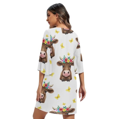 Robe en mousseline de soie au drapé luxueux motif vache chic