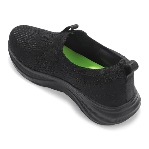 Image of Liberty LEAP7X ULTRASTEPE Walking Shoes for Men - Black & Dark Grey Slip-On Sneakers | Memory Foam Cushioned Insole, Lightweight Knit-Mesh Shoes for Daily Walking, Commute, College & Casual Wear